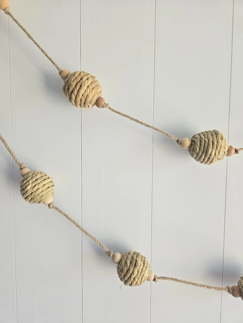 NWT 2 Strands Of Natural Rope Ball Garland - Boho Home Holiday Decor